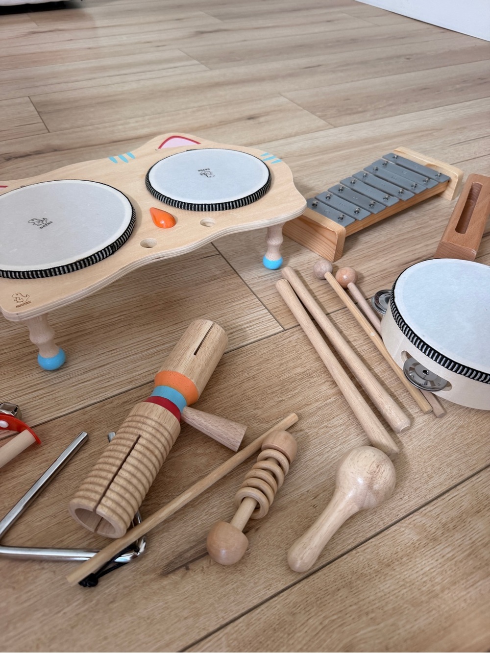 Natural Wood Kids Musical Percussion Set with Blue Accents